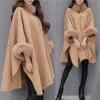 Womens Fur Faux Elegante Redondo Casaco Cape Outono Inverno Grande Long Sawl Full Trim Patchwork Lã Manto Casaco Parka WDC8415 230828