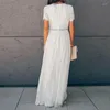 Partykleider 2023 Sommer Vintage Frauen Maxikleid Kurzarm Weiße Spitze Lange Tunika Strand Berufung Urlaub Kleidung