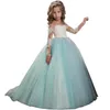 Robes de fille à manches longues en tulle doux avec train mode filles costume enfants soirée robe de princesse mignonne petite robe de mariée tutu