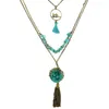 Colliers pendentif 2023 3 multicouche turquoise perle bronze gland corde collier