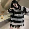 Damenpullover Herbst Frauen aushöhlen gebrochene Quaste stricken Gothic Lady lose dünne gestreifte Pullover Pullover Goth koreanische Modekleidung