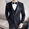 Men's Suits Wedding Dress Color Block Collar Suit Jacket Pants Vest Business Double Breasted Casual Sports 3 Piece Set