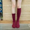 Women Socks Cotton Knitting Knee High Stockings Long Japan Style For School Student Girl Thigh Wine Red