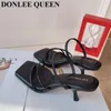 Slipare 2023 Summer Women Thin High Heels Sandal Female Flip Flops Brand Slipper French Elegant smala band Sandalia