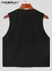 Party Nightclub Style New Men Solid Metal Button Waistcoat Casual All-Match Male Sleeveless V-Neck Vests S-5XL TOPS 2023 HKD230828