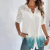 Женские блузкие рубашки темпераментные повседневные кружевные женские рубашка мода свободная рубашка женщина элегантная блузка с коротким рукавами 230829