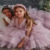 Girl Dresses Elegance V-collar Baby Party Dress Kids Layers Flower Hi-low Princess First Communion Wedding