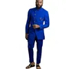 رجال Suits Blazers Men Slim Fit with Mandarin Stand Stand Collar Royal Blue Wedding Tuxedos اثنين