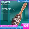 Escovas de cabelo Mrgreen escova natureza de madeira antiestática detangle couro cabeludo massagem pente almofada de ar ferramentas de estilo para mulheres homens 230828