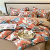 Bedding sets Svetanya Orange Pastoral Flowers Leaves Nordic Egyptian Cotton Set Bedlinen Queen King Size Duvet Cover Fitted Sheet 230828