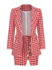 Tvådelad klänning Houndstooth kjol passar kvinnor 2023 Autumn Winter Long Sleeve Double Breasted Blazer Coats Oregelbundna knapp Slitben kjolar