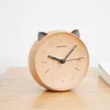 Table Clocks Beech Desk Clock Lovely Mute Home Bedroom Bedside Kitten Modelling Solid Wood Alarm