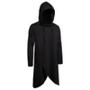 Hoodies masculinos túnica moletom personalidade cor escuro longo sólido camisola com capuz estilo canto casual manga curta