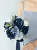 Dekorativa blommor D-sju konstgjorda 4/8st Navy Silk Austin Roses With STEM For Wedding Bouquet Table Centerpiece Party Home Cake Decor