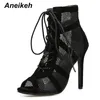 Boots Aneikeh 2024 Fashion Basic Sandals Boots Women High Heels Pumps Sexy Hollow Out Mesh Lace-Up Cross-tied Boots Party Shoes 35-42 230828