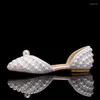 Sandals Summer And Autumn Pointed Pearl Bridal Wedding Shoes Flat Bottom Banquet Dress Everyday Versatile Large Size Women's