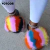 Slippers Fur Slippers Women Real Fox Fur Slides Indoor Flat Flip Flop Casual Raccon Fur Sandals Furry Plush Shoes Cute Fluffy House Shoes T230828