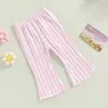 Trousers 2023-12-19 Lioraitiin Spring Kids Girls Casual Party Street Fall Striped Print Bell-Bottoms Long Pants Clothes