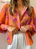 Damesblouses Overhemden Lange pofmouwen Print Damesoverhemd Elegante revers Kleurrijk Kantoor Damesoverhemden Lente Zomer Mode All-match Top Dames 230829