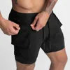 Herren-Shorts, lichtbeständig, mehrere Taschen, für Fitness, Sport, schnell trocknend, atmungsaktiv, doppellagig, zum Laufen, fünf Punkte, lockere Basketballhose