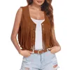 Women's Vests Autumn Fringed Vest Jacket Faux Suede Cardigan Waistcoat Punk Hippie Fringe Sleeveless Tassel Shawl Outwear