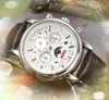 haut de gamme lune étoile squelette cadran chronomètre montres hommes quartz chronographe mouvement horloge ceinture en cuir populaire européen montre fonctionnelle complète montre de luxe cadeaux