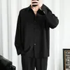 Chemises habillées pour hommes Chemise solide Hommes Noir à manches longues Coréen Blouses confortables Casual Lâche Classique Simple Boutonnage 230828