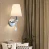 Wall Lamp Bedroom Bedside Cone-shaped Fabric Modern Simple Light With Crystal Drops Interior Decoration Lighting Fixtures
