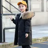 ダウンコート冬の暖かい女の子プレーンデタッチ可能な毛皮の双方向ジップ厚さの長いパフジャケットスクールキッズチャイルドアウターパーカー5〜16歳