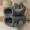 Slippers 2022 New Cute Expression Cat Plush Fur Slippers Shoes for Women Autumn Winter Slippers Indoor Home Slippers Cotton Slippers T230828