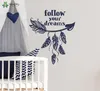 Adesivi murali YOYOYU Decalcomania Bohemian Feather Camera da letto Adesivo Citazioni Segui il tuo sogno per camere dei bambini Murale rimovibile Home Decor SY943