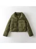 Women's Trench Coats YENKYE Women Vintage Army Green Lapel Padded Jacket Long Sleeve Zipper Parkas Female Autumn Overcoat