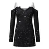 Casual Dresses Sexy Dress Sequin V Neck Long Sleeve Gothic Off Shoulder Bodycon Short For Women