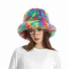 Stingy Brim Hatts Bucket Hat Purple Winter New Candy Color Faux Fur Y2k Warm Plush Basin Hat Unisex Bucket Hat Hatts For Women J230829