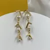 Pendientes de joyería de diseñador de marca clásica para mujer, joyería de regalo, pendiente de oro de cristal de perlas, pendientes de moda para mujer, adornos de letras