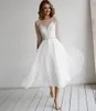 Urban Sexy Dresses LSYX Robe De mariée courte élégante 2023 manches longues perles ceintures dos nu Appliques Robe De soirée Robe De Mariee mi-mollet une ligne 230828