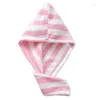 Asciugamano da donna moda a righe asciugacapelli cuffia assorbente ispessimento corallo pile carino doccia borsa lunga turbante morbido