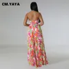 Combinaisons pour femmes Barboteuses CM.YAYA Femmes INS Fleur Bretelles Bowkot Plissée Jambe Large Combinaison Droite Vacances Plage Combishort Costume Barboteuse 230828