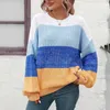 Women's Sweaters Fashionable Casual Comfortable Color Matching Round Neck Knitted Sweater Cowl Women