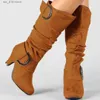 Mulheres 2024 outono Novo salto Knight moda retro cinto de fivela joelha altos botas longas de fêmea mais tamanho 43 T230829 AF8F9