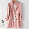 Womens Wool Blends Spring Autumn Trench Coat Woman Singlebreasted MidLong Women Overcoat 5XL Khaki Windbreaker Female 230828