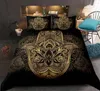 Bettwäsche-Sets, Polyester-Mikrofaser-Set, Mandala-Bettbezug, Schwarzgold, Bohemia-Bett, Fatima-Handleinen, Lucky Quilt