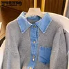 Frauen Casual Denim Spcling Gestrickte Jacke Herbst Langarm Einreiher Warme Weiche Pullover Strickjacke Hochwertige Strickwaren Mantel HKD230829