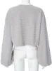 Damen Strick-T-Shirts Akily Herbst Grau V-Ausschnitt Crop Cardigan Basic Urlaub für Frauen Laternenärmel Mode Einreiher 230828