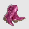 Boots Women Mid Calf 55 см высотой каблуки блок платформы Low Lady Fashion Pink Gold Silver Peach Booties обувь 230829