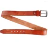 Bältesläder Herrbältet Trend Brown Red Alloy Pin Buckle Midje Strap 110 115 120 125 130 cm Jeans Manlig kvinna