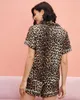 Damen-Nachtwäsche, Gold-Leoparden-Pyjama-Set, modisch, kurzärmelig, einreihig, Kordelzug, Seide, Freizeit, Zuhause, Stoff-Nachtwäsche