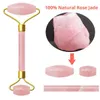 Rouleau de Jade en cristal Rose naturel, Double tête, rouleau de Massage en Quartz Rose, pierre véritable, masseur Facial, outil Guasha