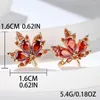 Stud Earrings Girls Plant For Women Gold Color Round Pear Cut Red Zircon Charm Wedding Ear Studs Engagement Jewelry