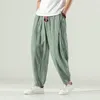 Men's Pants Loose Breathable Linen Straight Tube Bloomers Summer Casual Drawstring Soild Plus Sized Harem Trousers Male